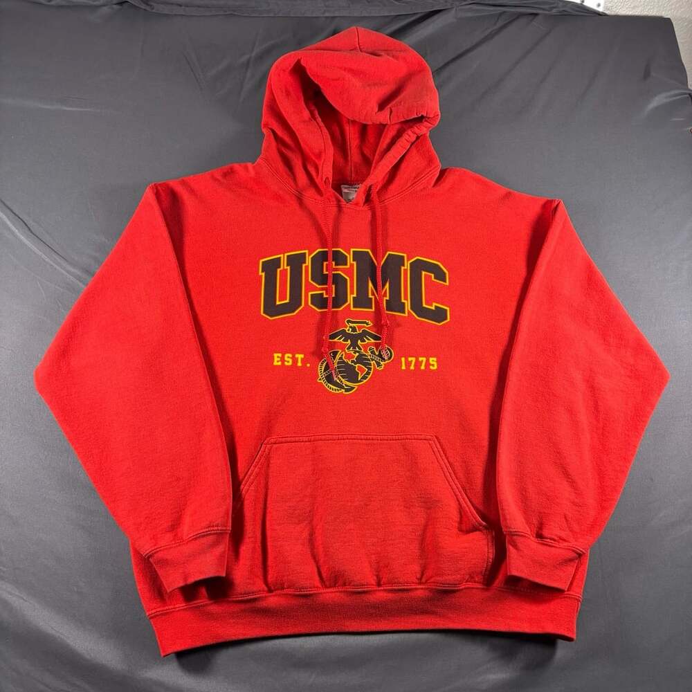 USMC Men’s size L, Red Pullover Hoodie Sweatshirt, Gildan